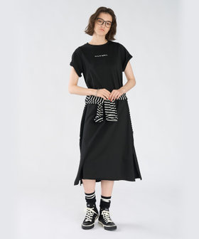 To b. by agnès b. ロゴ プリント コットン 半袖 ロング ワンピース ブラック
