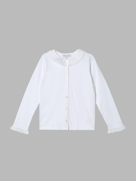 ENFANT ガールズ キッズ コットン フリル レース ブラウス "Volant Dentelle" ホワイト