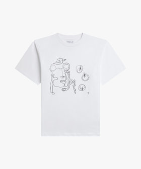 HOMME メンズ メンズ プリント コットン 半袖 アーティスト Tシャツ "Jen Cri" ホワイト