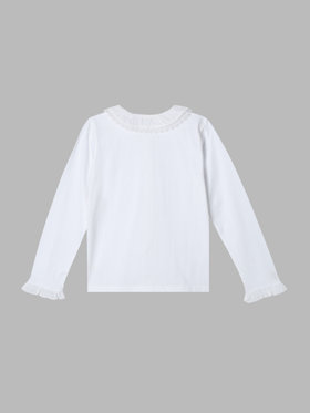 ENFANT ガールズ キッズ コットン フリル レース ブラウス "Volant Dentelle" ホワイト