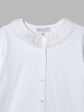 ENFANT ガールズ キッズ コットン フリル レース ブラウス "Volant Dentelle" ホワイト