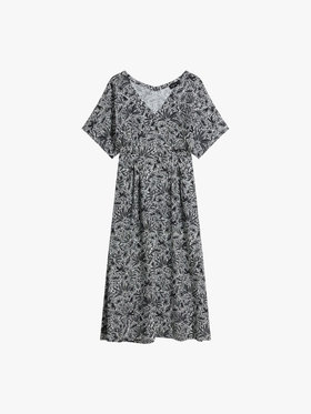 FEMME ウィメンズ プリント 半袖 Vネック ワンピース ブラック