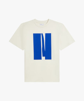 HOMME メンズ メンズ プリント コットン 半袖 Tシャツ "Bertrand Loube" ホワイト