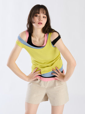 To b. by agnès b. 【Outlet】リブタンクトップ ピンク