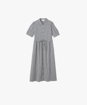 To b. by agnès b. ギンガムチェック コットン 半袖 ワンピース ホワイト×ブラック