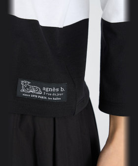 FEMME ウィメンズ ボーダー コットン 七分袖 Tシャツ "Lil Cool" ホワイト×ブラック