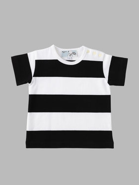 ENFANT ベビー ベビー コットン 太ボーダー 半袖 Tシャツ ホワイト×ブラック