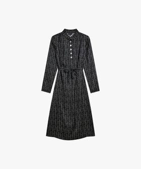 FEMME ウィメンズ プリント スタンドカラー 長袖 ワンピース "Madelyn" ブラック