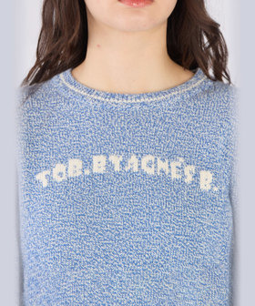 To b. by agnès b. ロゴ コットン ナイロン ジャカード 長袖 ニットプルオーバー ブルー