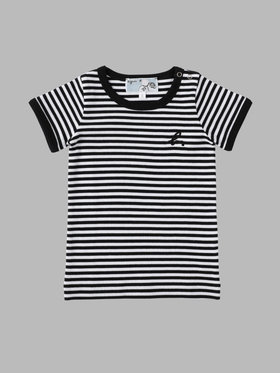 ENFANT ベビー ベビー "b."ロゴ 細ボーダー 半袖 Tシャツ ブラック