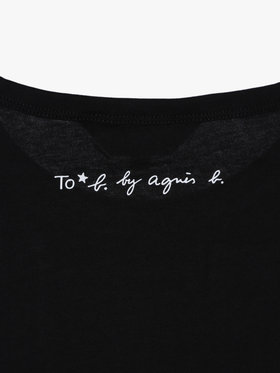 To b. by agnès b. 【Outlet】メッセージ プリント コットン 半袖 Tシャツ "merci ! a tous!!" ホワイト×ブラック
