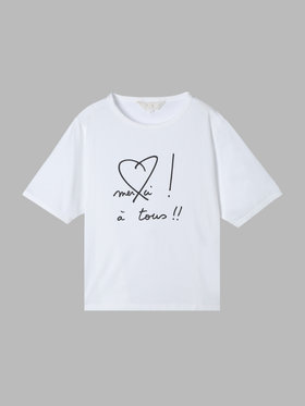 To b. by agnès b. 【Outlet】メッセージ プリント コットン 半袖 Tシャツ "merci ! a tous!!" ホワイト