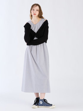 To b. by agnès b. 【Outlet】ストライプブイネックドレス ネイビー