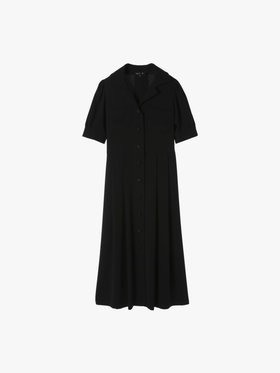 FEMME ウィメンズ ブラック トリアセテート クレープ オープンカラー 半袖 ワンピース ”Marilor” ブラック