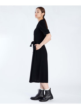 FEMME ウィメンズ ブラック トリアセテート クレープ オープンカラー 半袖 ワンピース ”Marilor” ブラック