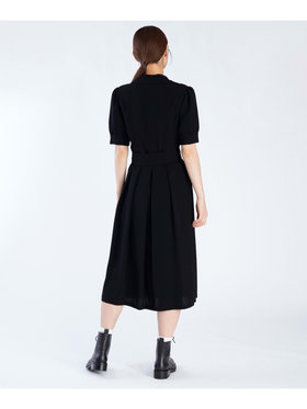 FEMME ウィメンズ ブラック トリアセテート クレープ オープンカラー 半袖 ワンピース ”Marilor” ブラック