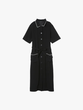 FEMME ウィメンズ ブラック トリアセテート クレープ 半袖 ワンピース ”New Barbe” ブラック