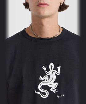 HOMME メンズ メンズ アイコニック プリント コットン 長袖 Tシャツ "Lezard" ブラック