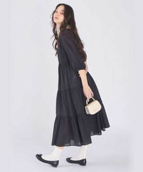 To b. by agnès b. コットン シフォン ティアード ワンピース ブラック