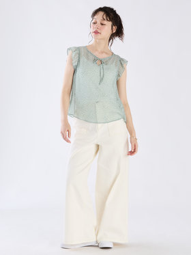 To b. by agnès b. 【Outlet】クローバープリントフリルブラウス グリーン系その他