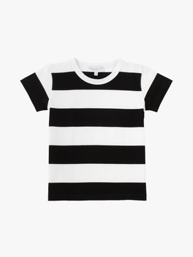 ENFANT ユニセックス キッズ コットン 太ボーダー 半袖 Tシャツ ホワイト×ブラック