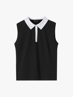 FEMME ウィメンズ コットン バイカラー ノースリーブ ポロシャツ "Thais" ブラック