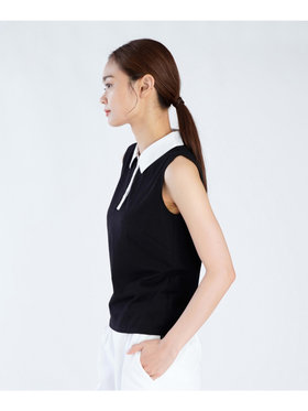 FEMME ウィメンズ コットン バイカラー ノースリーブ ポロシャツ "Thais" ブラック