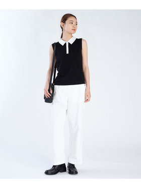 FEMME ウィメンズ コットン バイカラー ノースリーブ ポロシャツ "Thais" ブラック