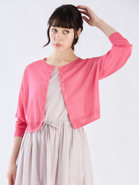 To b. by agnès b. シアー ニット ロングスリーブ カーディガン ピンク