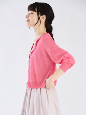 To b. by agnès b. シアー ニット ロングスリーブ カーディガン ピンク