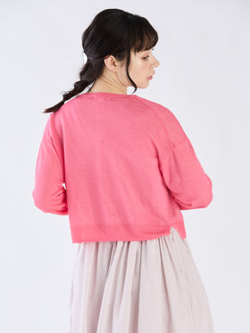 To b. by agnès b. シアー ニット ロングスリーブ カーディガン ピンク