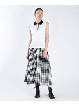 FEMME ウィメンズ コットン バイカラー ノースリーブ ポロシャツ "Thais" ホワイト