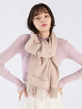 To b. by agnès b. ロゴ刺繍 ウール カシミア マフラー ホワイト系その他