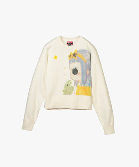 FEMME ウィメンズ SPORT b. プリント コットン 長袖 ニット プルオーバー "Jessica Ng" ホワイト