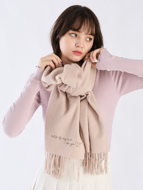 To b. by agnès b. ロゴ刺繍 ウール カシミア マフラー ホワイト系その他