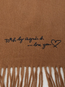 To b. by agnès b. ロゴ刺繍 ウール カシミア マフラー ブラウン