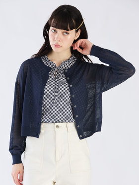 To b. by agnès b. シアー ニット ロングスリーブ カーディガン ネイビー