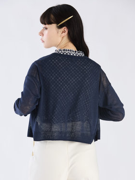 To b. by agnès b. シアー ニット ロングスリーブ カーディガン ネイビー