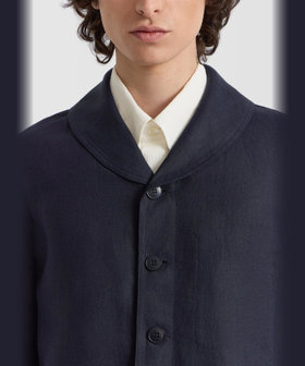 HOMME メンズ メンズ リネン ショールカラー ジャケット "Loritz" ブルー系その他