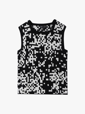 FEMME ウィメンズ コットン ノースリーブ スクエアネック プルオーバー ”Pixel” ブラック