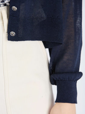 To b. by agnès b. シアー ニット ロングスリーブ カーディガン ネイビー