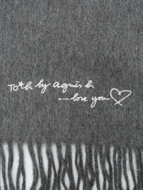 To b. by agnès b. ロゴ刺繍 ウール カシミア マフラー グレー