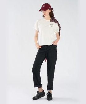 To b. by agnès b. ロゴ刺繍 ハート プリント コットン 半袖 Tシャツ ホワイト