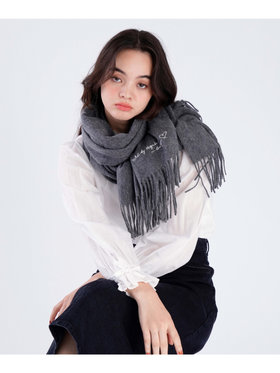 To b. by agnès b. ロゴ刺繍 ウール カシミア マフラー グレー