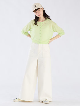 To b. by agnès b. シアー ニット ロングスリーブ カーディガン ライトグリーン