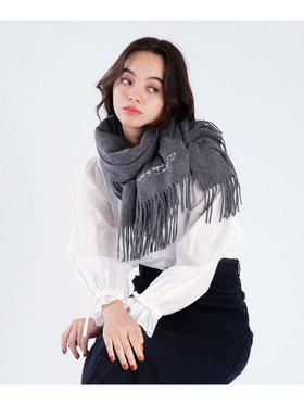 To b. by agnès b. ロゴ刺繍 ウール カシミア マフラー グレー