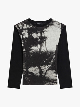 FEMME ウィメンズ フォトプリント シルク リネン 長袖 ニット プルオーバー ”Ombre” ブラック