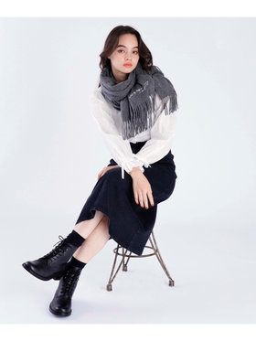 To b. by agnès b. ロゴ刺繍 ウール カシミア マフラー グレー