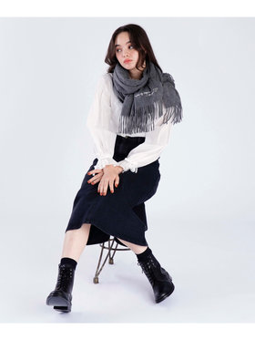 To b. by agnès b. ロゴ刺繍 ウール カシミア マフラー グレー