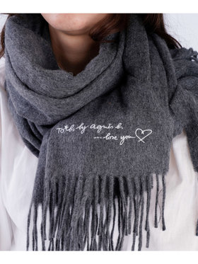 To b. by agnès b. ロゴ刺繍 ウール カシミア マフラー グレー